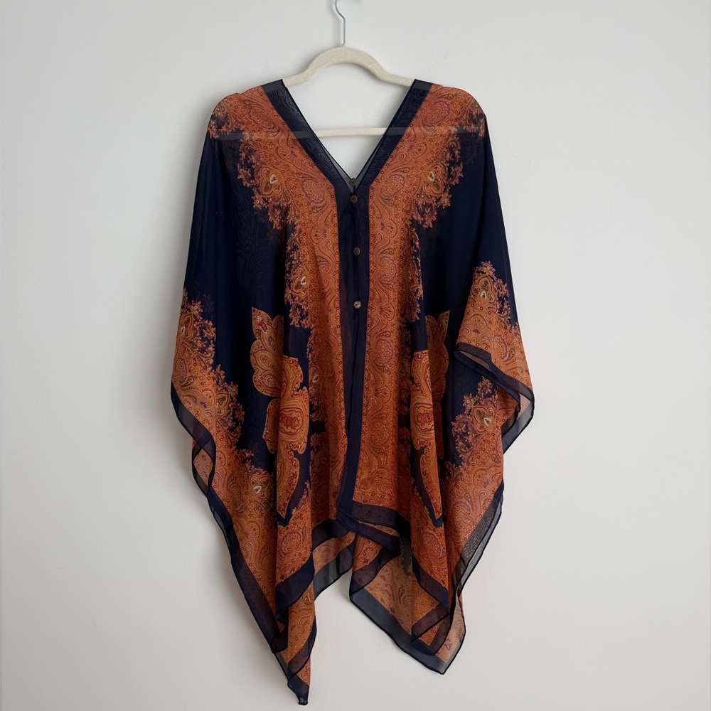 Navy and Orange Paisley Scarf Top - Picture 4 of 5